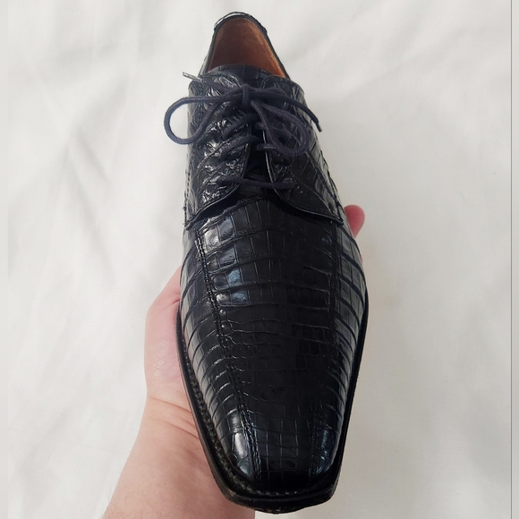 Calzoleria Toscana $1,395 Eduardo Genuine Crocodile Shoes Black SZ 44 Italy Made - Picture 6 of 16